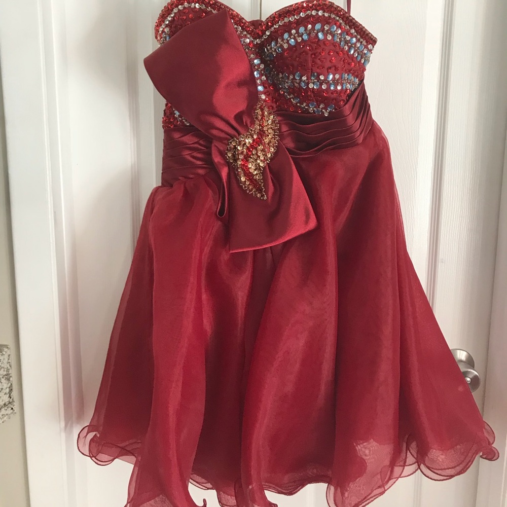 Custom designed red sequined party dress